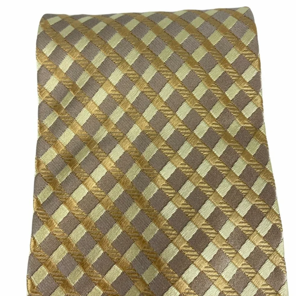 BCBG Attitude Yellow Gold Intersecting Stripes Tie‎